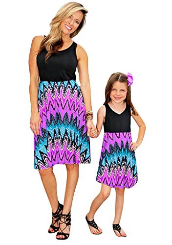 YMING Cute Girls and Mommy Dress Family Outset Sleeveless Short Dress Black L