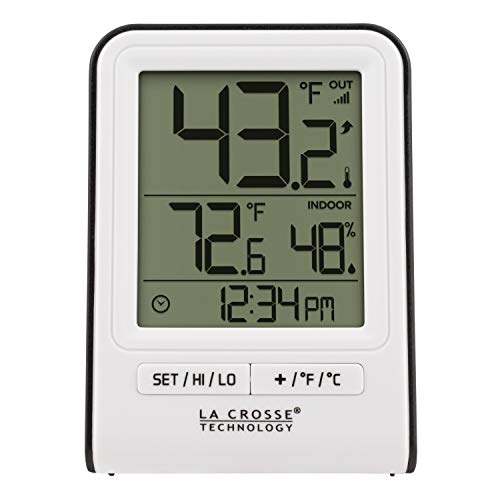 La Crosse Technology Wireless Indoor/Outdoor Temperature Monitor with Hi/Low Records, Humidity, 12/24 Hour Time - 330 Foot Transmission Range