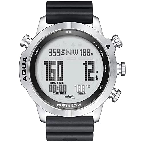 NORTH EDGE Digital Dive Watch - Dive Computer Watches for Men, Scuba Diving Watches - Men's Wrist Watches with Compass, Altimeter, Barometer, Pedometer (Model: Aqua)