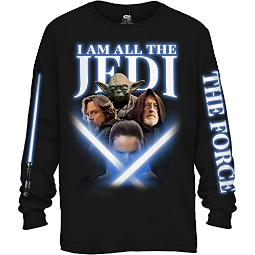 STAR WARS All The Jedi Lightside Force Rey Luke OBI-Wan Longsleeve T-Shirt (XL, Black)