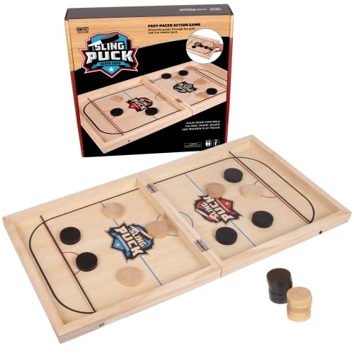 Crazy Games Fast Sling Puck Board Game I 24' Small Wooden Family Games, Table Top Hockey Game for Adults & Kids, Competitive Game Ideal for Parties