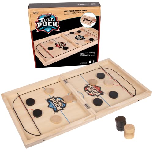 Crazy Games Fast Sling Puck Board Game I 24' Small Wooden Family Games, Table Top Hockey Game for Adults & Kids, Competitive game ideal for parties