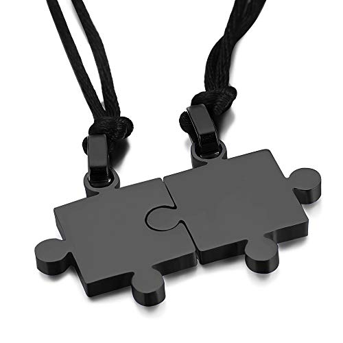 jonline24h Men Women's 2 PCS Stainless Steel Pendant Necklace Jigsaw Puzzle Love Couple Adjustable 22~24 Inch Chain