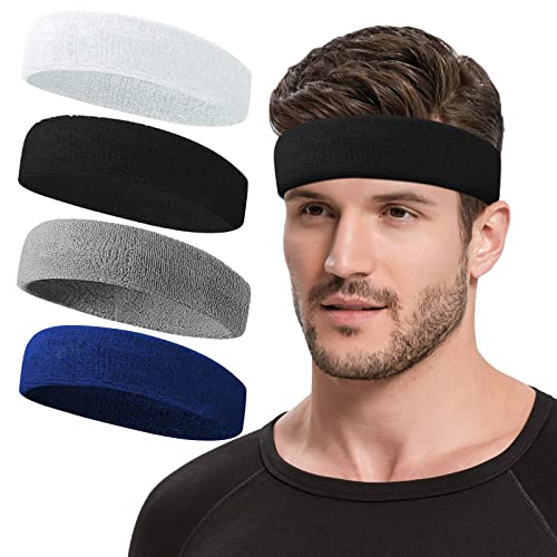 NONSTOP Mens Headband Sweatbands for Men Women, Sweat Wicking Head Bands Mens Sports Towel Headbands Cotton Terry Cloth Sweat Band for Tennis, Basketball, Running, Gym, Workout, Exercise