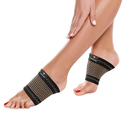 Copper Edge Copper Arch Support for Plantar Fasciitis. 2 Half Socks/Sleeve Compression Brace for Women and Men. Orthotics Feet Pain Aid Fit for Flat/High/Fallen Arches, Foot Care (Copper)