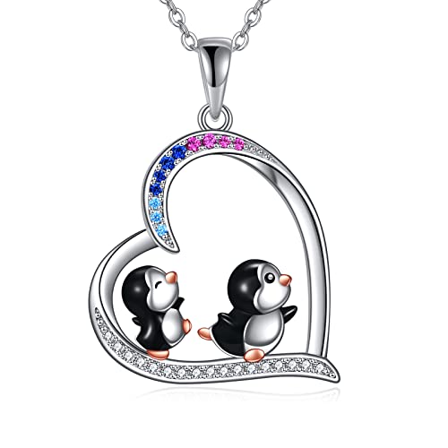 YAFEINI Penguin Necklace Sterling Silver Heart Penguin Pendant Necklace Cute Penguin Jewelry Gifts for Women Girls