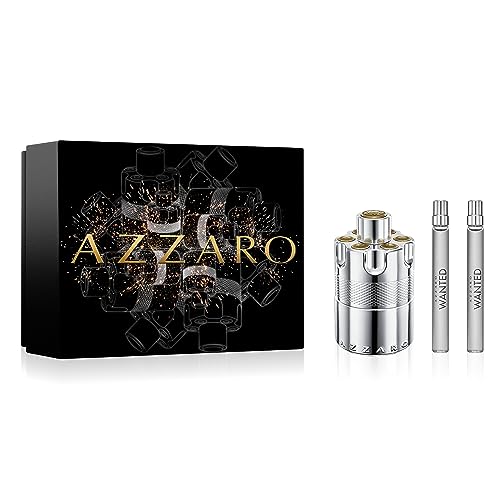 Azzaro Wanted Eau de Parfum – Intense Mens Cologne Gift Set – 3-Piece Holiday Set Includes Full Size + Travel Size Fragrances - Woody Aromatic Spicy Fragrance For Men - Lasting Wear - Luxury Perfumes