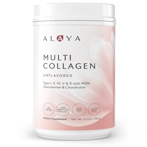 Alaya Multi Collagen Powder - Type I, II, III, V, X Hydrolyzed Collagen Peptides Protein Powder Supplement with MSM + GC (Unflavored) (40 Servings)