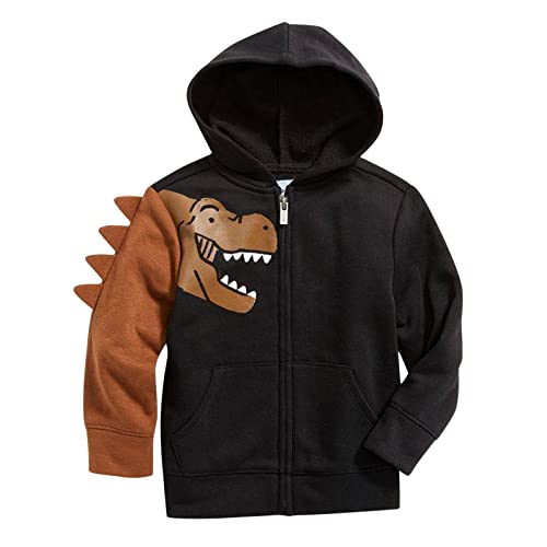 ZHICHUANG Zip Toddler Baby Hooded Hoodies Fall Clothes Dinosaur Kids Long Tops Sweatshirt Boys With Pocket Up Sleeve Winter Boys Tops Hoodie for Children (Black, 4-5 Years)