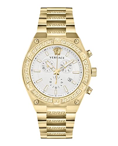 Versace Collection Luxury Mens Watch Timepiece with a Gold Bracelet Featuring a Gold Case and White Dial