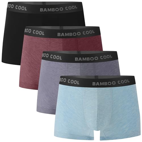 BAMBOO COOL Men’s Underwear boxer briefs Soft Comfortable Bamboo Viscose Underwear Trunks (4 Pack) (M, short boxer briefs)