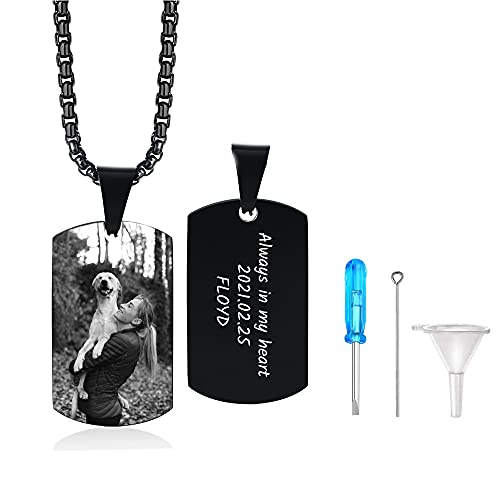 VNOX Personalized Photo Text Cremation Urn Necklace for Ashes Dog Tag Pendant Memorial Keepsake Jewelry for Pet Men Women