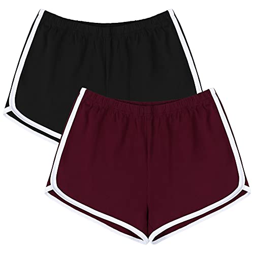 URATOT Women's Cotton Shorts Gym Shorts Yoga Shorts Summer Running Active Shorts Dance Elastic Shorts, Pack of 2