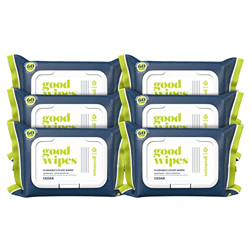 Goodwipes Flushable Butt Wipes Made w/Soothing Botanicals & Aloe – Soft & Gentle Wet Wipe Dispenser for Home Use, Septic & Sewer Safe – Largest Adult Toilet Wipes – Cedar, 360 count (6 packs)