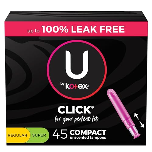 U by Kotex Click Compact Multipack Tampons, Regular/Super Absorbency, Unscented, 45 Count