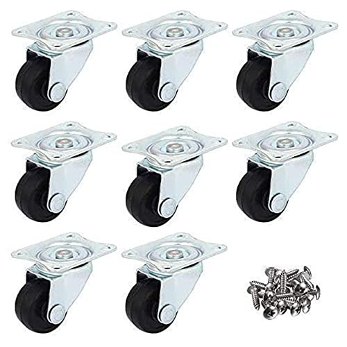 HOWDIA 1-inch Dia Swivel Single Wheel Rubber Caster Wheels for Furniture, Small Casters Trolley Wheels with Base Ball Bearing, Conveyor Rollers 8 Pack