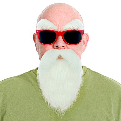 Party Chili Kame Sennin Master Roshi Costume White Beard Mustache With Glasses(Red)