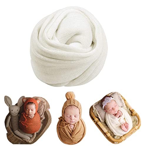 Coberllus Newborn Baby Photo Props Blanket Stretch Knitted Wrap Swaddle for Boy Girls Photography Shoot (White)