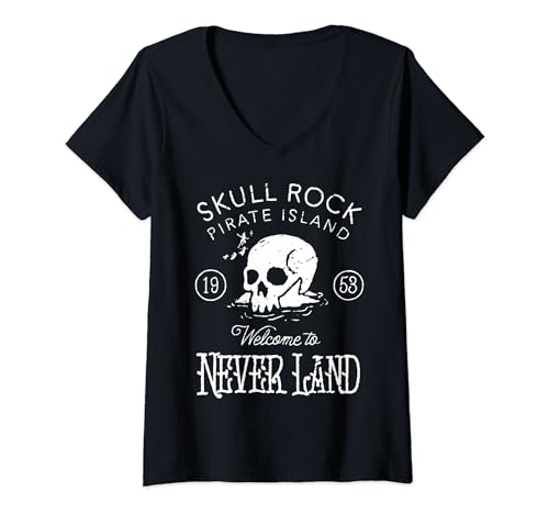 Womens Disney Peter Pan Skull Rock Welcome To Never Land V-Neck T-Shirt