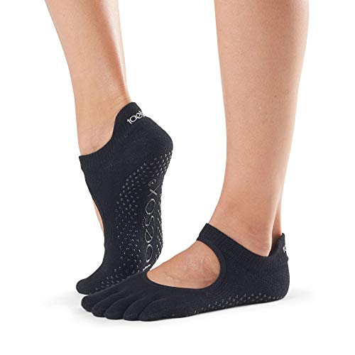 toesox Women’s Bellarina Full Toe Grip Socks – Non-Slip Pilates Socks, Yoga Socks with Grips, Barre Socks, Dance Socks Black