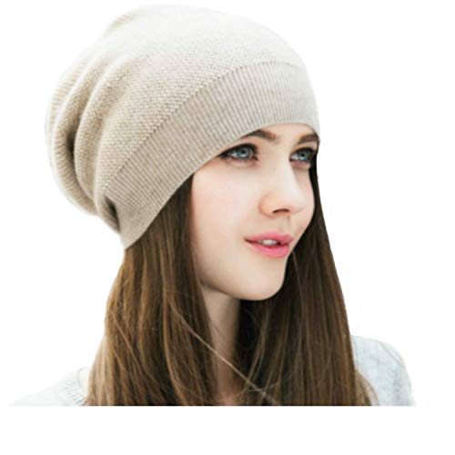 WaySoft Pure 100% Cashmere Beanie for Women in a Gift Box, Oversized Women Beanie Hat, Bring Warm and Luxury to Your Loved Ones, Perfect (Beige)