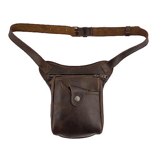 Hide & Drink, Essential Waist Bag Handmade from Full Grain Leather - Adjustable Belt and Two Zippered Pockets - Organize and Store Money - Bourbon Brown