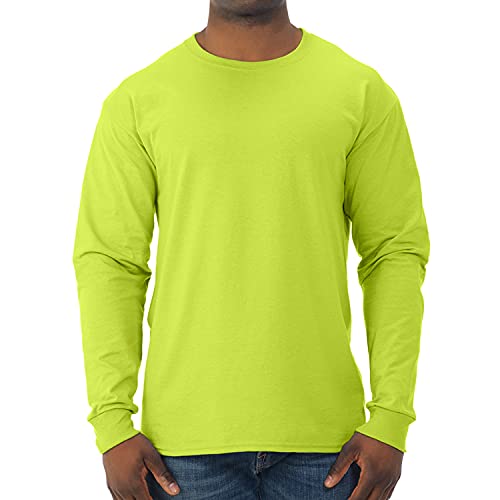 Jerzees Men's Dri-Power Cotton Blend Long Sleeve Tees, Moisture Wicking, Odor Protection, UPF 30+, Sizes S-3X, Safety Green, X-Large