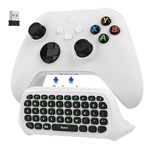 MoKo Green Backlight Keyboard for Xbox One Controller, Xbox Series X/S, Wireless Gaming Chatpad Keypad with USB Receiver&3.5mm Audio Jack, Xbox Accessories for Xbox One/One S/Elite/2 Controller, White