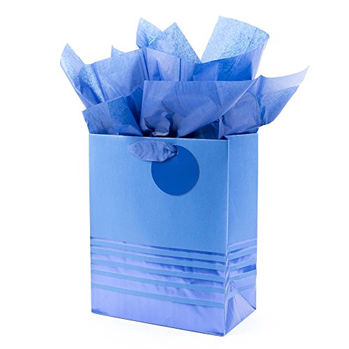 Hallmark 9' Medium Gift Bag with Tissue Paper (Blue Foil Stripes) for Hanukkah, Christmas, Father's Day, Graduations, Birthdays, Baby Showers and Weddings