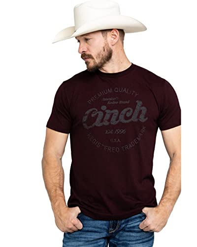 Cinch Men's Tri-Color Cotton-Poly Jersey Tee, Heathered Burgundy, XL