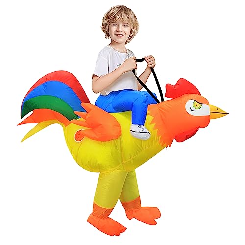 Inflatable Costume for Kids Ride On Chicken Costume Funny Halloween Costumes For Boy Girl Rooster Blow up Costumes