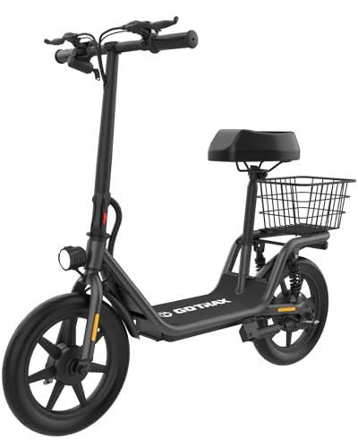Gotrax FLEX Electric Scooter with Seat for Adult, Max 16-25miles Range, 15.5-20mph Power by 400W-500W Motor, Comfortable 14' Pneumatic Tire and Wider Deck & Height Adujustable Seat with Carry Basket