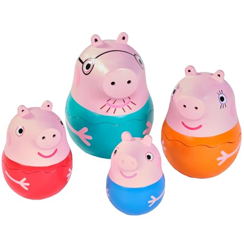 Toomies Peppa Pig Nesting Family - Includes Peppa Pig, Mummy Pig, Daddy Pig and Rattling George - Sorting and Pouring Toddler Bath Toys - Toddler Easter Basket Stuffers - Ages 18 Months and Up