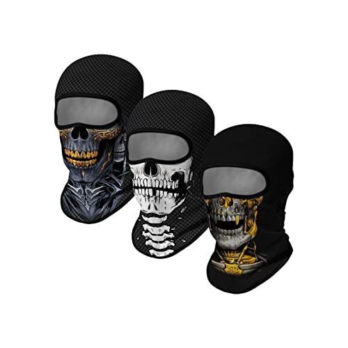 3PCS Balaclava Ski Mask Motorcycle Full Face Mask Outdoor Tactical Hood Headwear Mask Unisex for Cycling Halloween Windproof (Style 7)