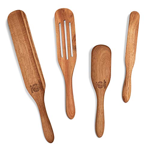 As Seen on TV, Mad Hungry Spurtle 4pc Set, Acacia Premium Wood Finish, Cooking Utensils For Non Stick Cookware, Baking, Whisking, Smashing, Scooping, Spreading, Serving and More.