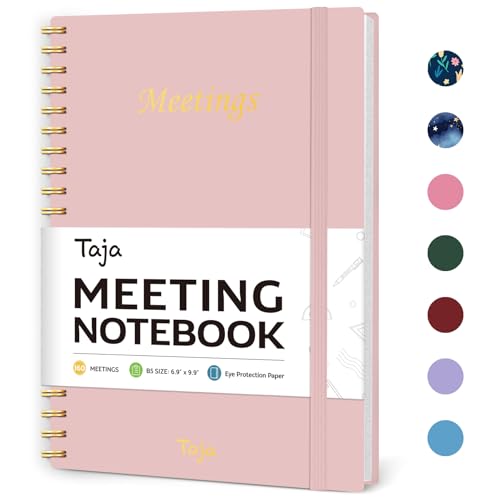 Meeting Notebook For Work Organization - Work Planner Notebook With Action Items, Agenda Planner For Note Taking, 160Pages (6.9' X 9.9') Project Planner For Men & Women - Pink