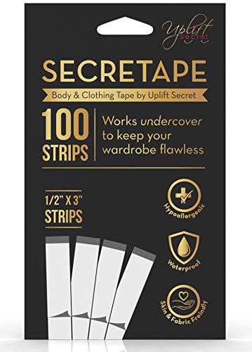 Uplift Secret Fashion Clothing Tape Double Sided - Clear Tape for Clothes, Body, and All Skin Shades (100 Strips)