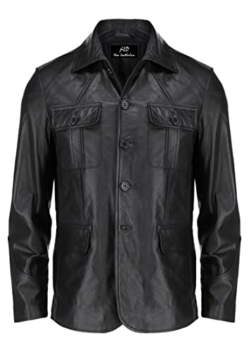 Lambskin Leather Jacket Men Casual Coat – Notched Collar Classic Bond’s Style Ultimate Leather Blazer for Men (5But-Blk-L)