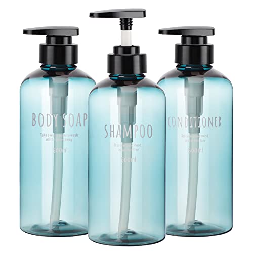 Segbeauty Shampoo Bottles with Pump, 16oz Empty Refillable Shower Bottle, 3 Pack 500ml Plastic Reusable Squeeze Lotion Dispenser for Shampoo and Conditioner Body Wash Liquid Soap Gel Bathroom Hotel