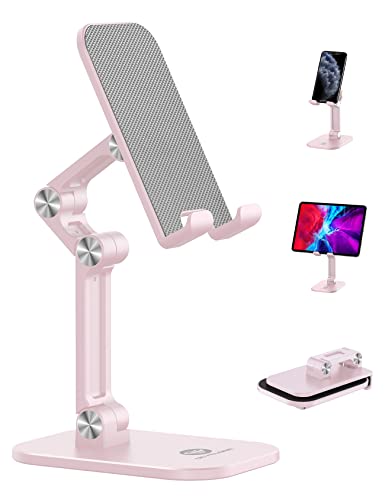 OCYCLONE Cell Phone Stand, Angle Height Adjustable iPhone Stand for Desk, Cell Phone Holder iPad Tablet Stand Compatible with iPhone 15 14 13 11 12 Pro Max SE/iPad/Kindle/Tablet 4'-12.9' - Pink