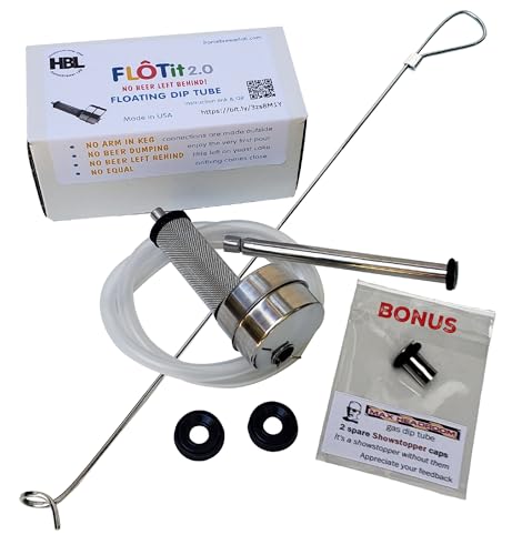 FLOTit 2.0 with Max Headroom gas dip tube & a HOOK tool - No Beer Left Behind Floating Dip Tube with DFI for always clear beer, less beer waste and no clogging. Ideal for fermenting in kegs.