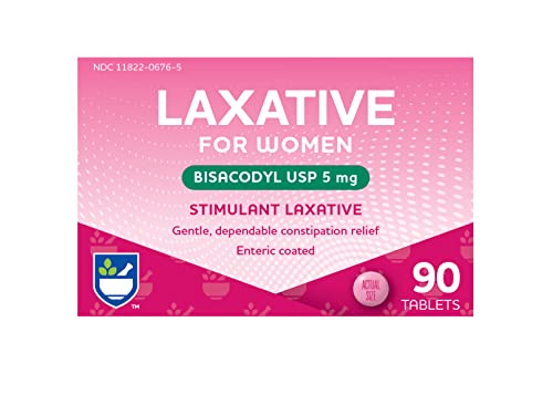 Rite Aid Stimulant Laxative Tablets, Bisacodyl USP, 5 mg - 90 Count | Constipation Relief | Coated for Easy Swallowing | Women Health | Stool Softener