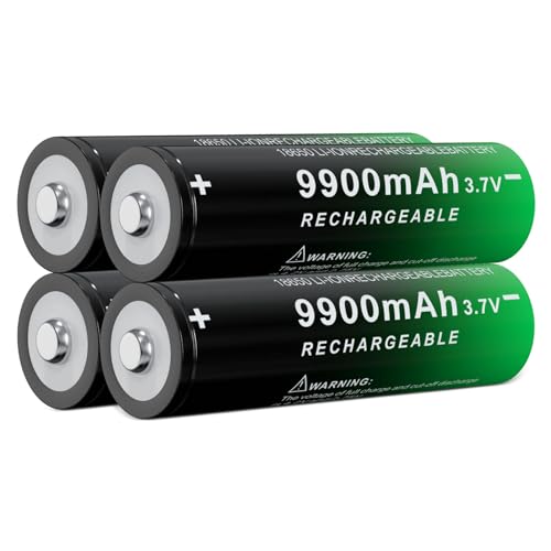18650 Rechargeable Battery 3.7 Volt Lithium 9900mAh Large Capacity Button Top for Flashlights Headlamps(Battery,4 Pack)