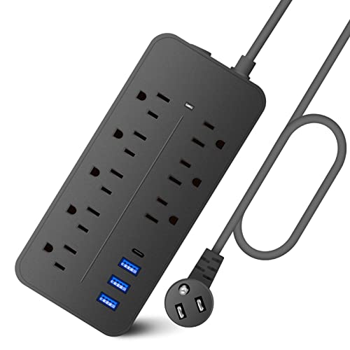 Power Strip Surge Protector,8 Outlets & 3 USB Ports & 1 USB-C Port (5V/3A), 1700 Joules, Angled Flat Plug, Spaced Outlets & ETL Listed Power Outlet for Home Office - Black