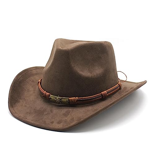 LIDHAY Cowboy Hat for Women and Men Western Suede Hat Panama Hat Cowboy & Cowgirl Hat Felt Wide Brim Women Men Fedora Hats 192 Brown