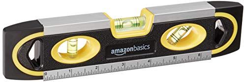 Amazon Basics 9-Inch Magnetic Torpedo Level and Ruler, 180/90/45 Degree Bubbles, Black
