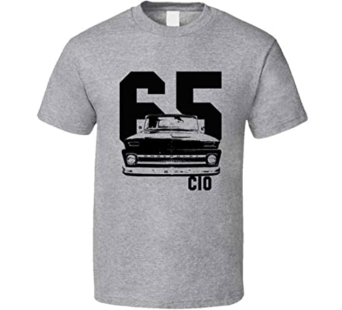 1965 C10 Apache Pickup Grill View with Year and C10 Model Name White T Shirt 2XL Sport Grey