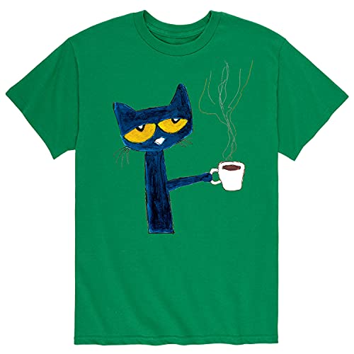 Pete the Cat - with Coffee - Men's Short Sleeve Graphic T-Shirt - Size Large
