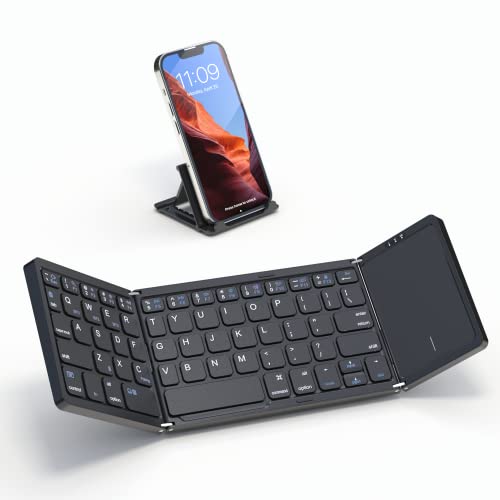 Artciety Foldable Bluetooth Keyboard, Folding Portable Wireless Keyboard with touchpad,Travel Pocket Keyboard for iOS Android Windows Mac Smartphone Tablet & Laptop, Sync Up to 3 Devices, Black