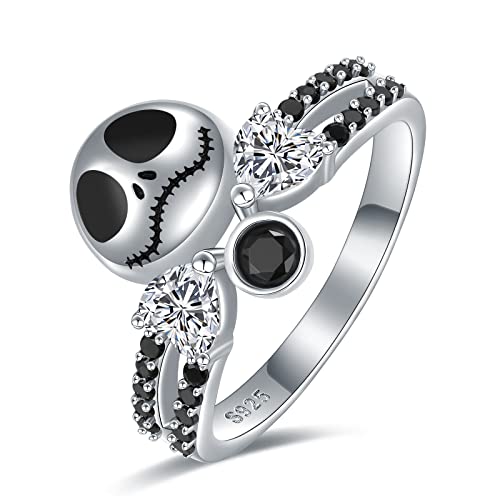 JZSANTI Silver Jack Skellington Ring for Women - Nightmare Before Christmas Gifts Skull Rings with CZ Jack Skellington Gifts Halloween Christmas Valentine's Day Gifts for Her Girls